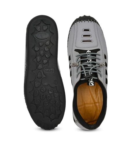 Image of OZJI Faux Leather Stylish sandals (Grey, UK Footwear Size System, Adult, Men, Numeric, Medium, 6)