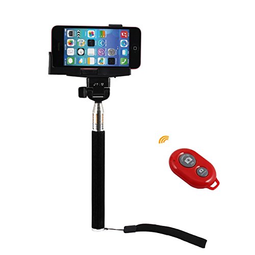 Extendable Selfie Handheld Monopod Selfie Stick With Ajustable Phone Adapter Phone Holder Frame for iphone 6 6plus 5 4 Samsung S4 S3 Blackberry All Phone(Black + Red)