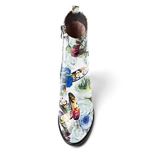 AMBELIGHT Womens Patent Zip Dress Boots Casual Round Toe Chunky High Heel Ankle High Boots 3.3 Inch3