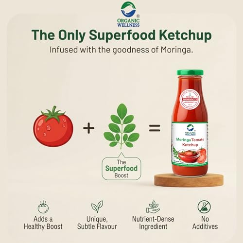 Image of Organic Wellness Moringa Tomato Ketchup 350g | 100% Natural | 85% Fresh Tomatoes | No Chemicals, No Added Colors, No CornStarch, No Oils, No Preservatives, No Thickeners (Pack-2)