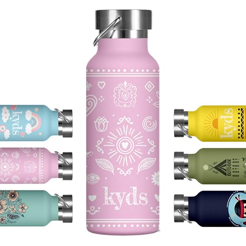 kyds® Cantimplora para niños, termo de acero inoxidable, termo, antigoteo, apta para bebidas carbonatadas, sin BPA, apta para lavavajillas, botella para la escuela, deportes (rosa love, 650 ml)