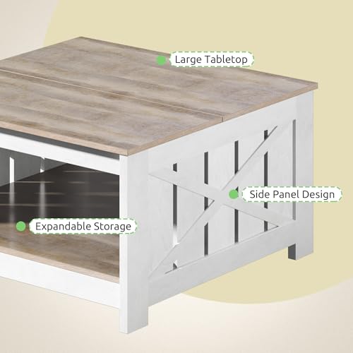 GOOBED Farmhouse Sqare Coffee Tables for Living Room with Storage, Grey Wash Coffee Table 2 Tier Spaciou Storage Shelf, Modern Center Table Small Coffee Tables, Grey Wash