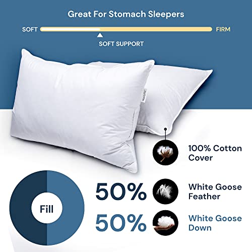 White Goose Down Bed Pillow – Pillows 50% Down, 100% Cotton Cover, Soft Support, Stomach And Back Sleepers #TOP2