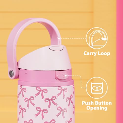 Image of 24 oz Insulated Water Bottle for Women: Meoky Stainless Steel Metal Water Bottle with 2-in-1 Straw and Spout Lid - Leak Proof, Cold for 24 Hours, Protective Silicone Base, BPA-Free for School, Bow