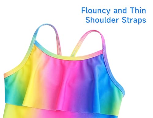 Image of Girls Tankini Swimsuit UPF50+ Ruffle 2 Piece Bathing Suit Full Coverage Kids Swimwear Ages 2-14 Years