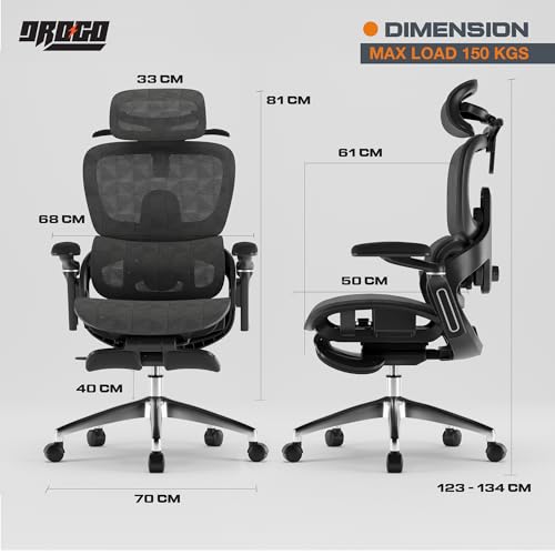 Image of DROGO Evo Lounge Ergonomic Office Chair for Work from Home, Computer Chair with Mesh, Adjustable Seat, 6D Armrest, 4D Headrest & Lumbar Support | Gaming Chair with Footrest & Recline (Black)