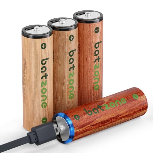 BATZONE Rechargeable AA Batteries, Lithium Batteries AA Long Lasting 1000+ Cycles, 3071mWh 1.5V AA Batteries for Toys, Smart Door Lock, Flashlight, Blink Cameras (4 Pack)