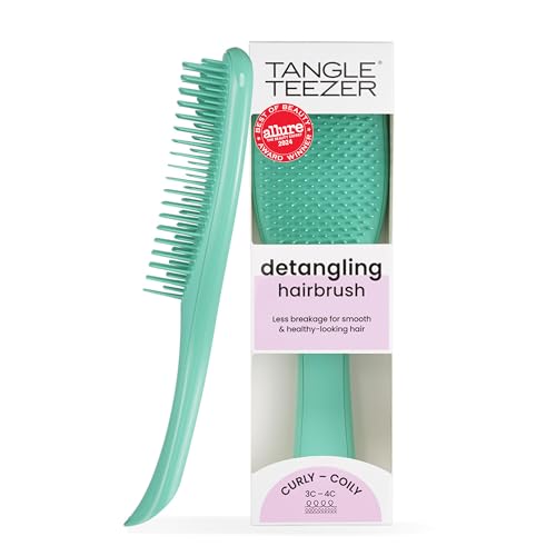 Tangle Teezer Ultimate Detangler - Cepillo de pelo rizado, seco y húmedo, reduce el encrespamiento y la rotura, para tipos de cabello rizado de 3C a 4C, verde aguamarina