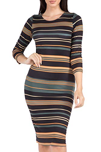 Image of ICONOFLASH Women's 3 /4 Sleeves Midi Bodycon Dress Crew Neck Fitted Dresses with Plus Size Options