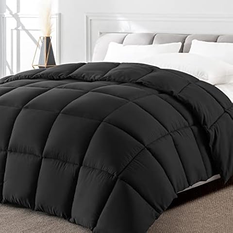 Minoroty All-Season King Size Comforter Black Quilted Down Alternative Duvet Insert Bed Comforters with Corner Tabs - Winter Warm Summer Cooling Cover