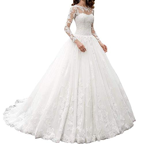 Sweetheart Wedding Dress for Bridal, Scoop Lace Ball Gown Wedding Dress Bridal Gowns with Long Sleeves