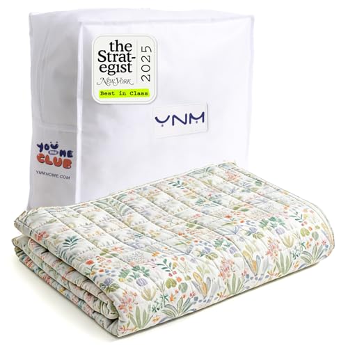 Image of YnM 12lbs Weighted Blanket for Adults, Cooling Nylon /PE Heavy Bed Throw Blanket with Cooling Glass Beads for All Season Use, Ideal for ~110lbs (48x72 Inches, Twin /Full, Jungle Bloom)