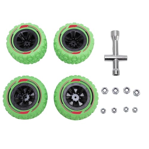 CHEOTIME 4PCS RC Wheel Tires,Original Hex Hub Wheel Rims & Rubber Tires, RC Rally Car Tyres Claw Mud Terrain Tires Accessories for 1/14 1/16 RC Car Crawler Buggy Truck (Green)