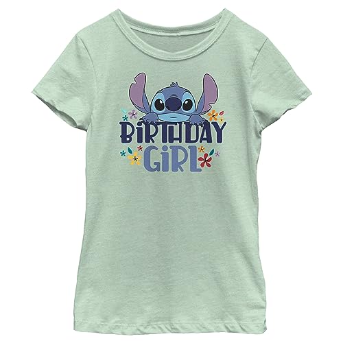 Fifth Sun Disney Lilo Bday Stitch Girls Short Sleeve Tee Shirt, Mint, Medium