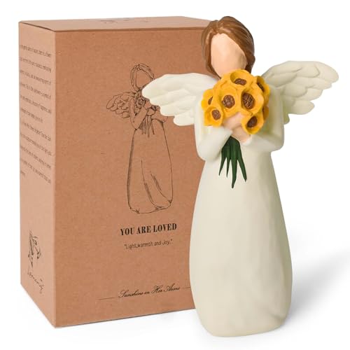 CUNTAUK Engel Sonnenblume Geschenke für Frauen, Sonnenblume Engel Figur Home Decor Bemalte Heilengel Statue, Halten Sonnenblumen Blumen Geschenke für Frauen