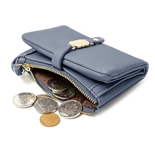 Aoxonel Womens Wallets Small Rfid Bifold Wristlet,Ladies Wallets For Card Coin,Change Purse With Wrist Strap (Blue) #TOP5