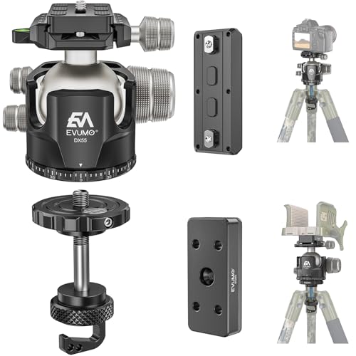 EVUMO DX55 Ball Head with Conversion Kit for BOG DeathGrip Shooting Tripod Includes 55mm Low Profile Ball Head Converter Saddle Mount Plate Arca Swiss Standard Quick Release Plate & Mlok Arca Rail