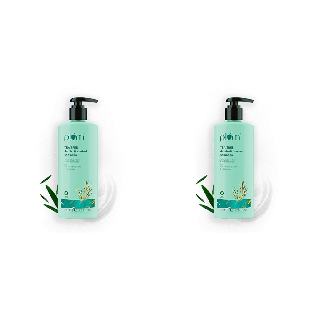Plum Tea Tree Dandruff Control Shampoo I With Tea Tree Oil,Propanediol Caprylate&Willow Bark Extracts I For All Hair Types Dandruff Control|Sulphate Free|Paraben- Free I 100% Vegan|250 Ml,2 Count