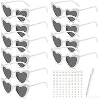 YISZCXIAK Herz Sonnenbrille Partybrille Set Herzform Brille JGA Brillen Herzbrille mit Stift Hippie Herzförmige Brille Herzchen Brille für Party Hochzeit Halloween 10 Stück (Weiß)