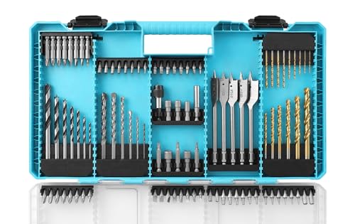 Image of DuraTech 99 PCS Drill Bit Set, High Speed Steel Titanium Drill and Screwdriver Bit Set with Tough Case for Metal, Wood, Plastic, Concrete, Brick, Masonry
