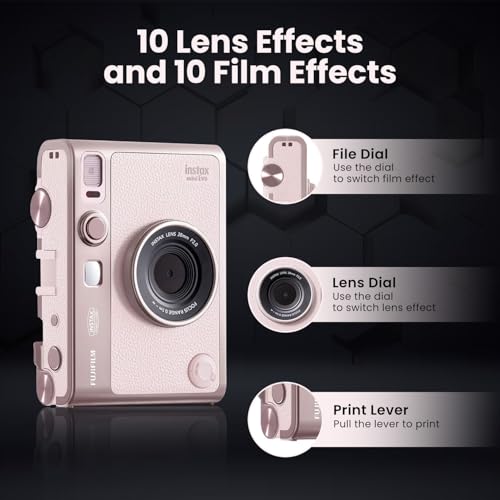Image of Fujifilm Instant Mini EVO Hybrid Camera Bundle with 20 Instant Film Sheets + 32GB Memory Card + Carrying Case + Flex Tripod + BluebirdSales Cleaning Cloth (Gentle Pink)