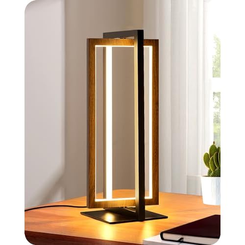 EDISHINE LED Table Lamp, Minimalist Bedside Lamp with 3 Color Temperature, MAX 850LM Stepless Dimmable, Switch Control Nightstand Lamp for Living Room Bedroom, Angle Adjustable Wood Grain Or