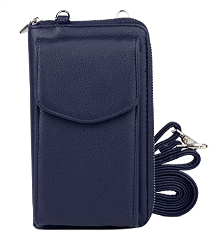 Preisvergleich Produktbild irisaa Kleine Handy Umhängetasche, Geldbörse Damen Brieftasche RFID Schutz Crossbody Handytasche Reisepass mit Kartenfächern und Verstellbarem Schultergurt, Damen Tasche:weich-navy