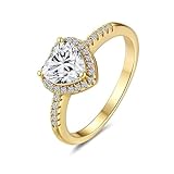 Dsnyu Alianzas de oro con corazón de moissanite con 1 ct moissanite de 9 K/14 K/18 K oro amarillo anillo de boda, 62 (19.7), Oro amarillo de 18 quilates (750), Moissanita