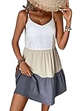 SweatyRocks Women's Spaghetti Strap Color Block Cami Dress Causal Summer Tunic Ruffle Hem Short Dresses Multicolor M