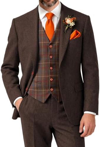 Wemaliyzd Men's 3 Piece Suits Notch Lapel Blazer Tweed Vest Pants...