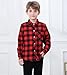 SANGTREE Boys and Mens Flannel Plaid Long Sleeve Shirt Casual Button Down Shirts, 1# Red Black, 5-6 Years