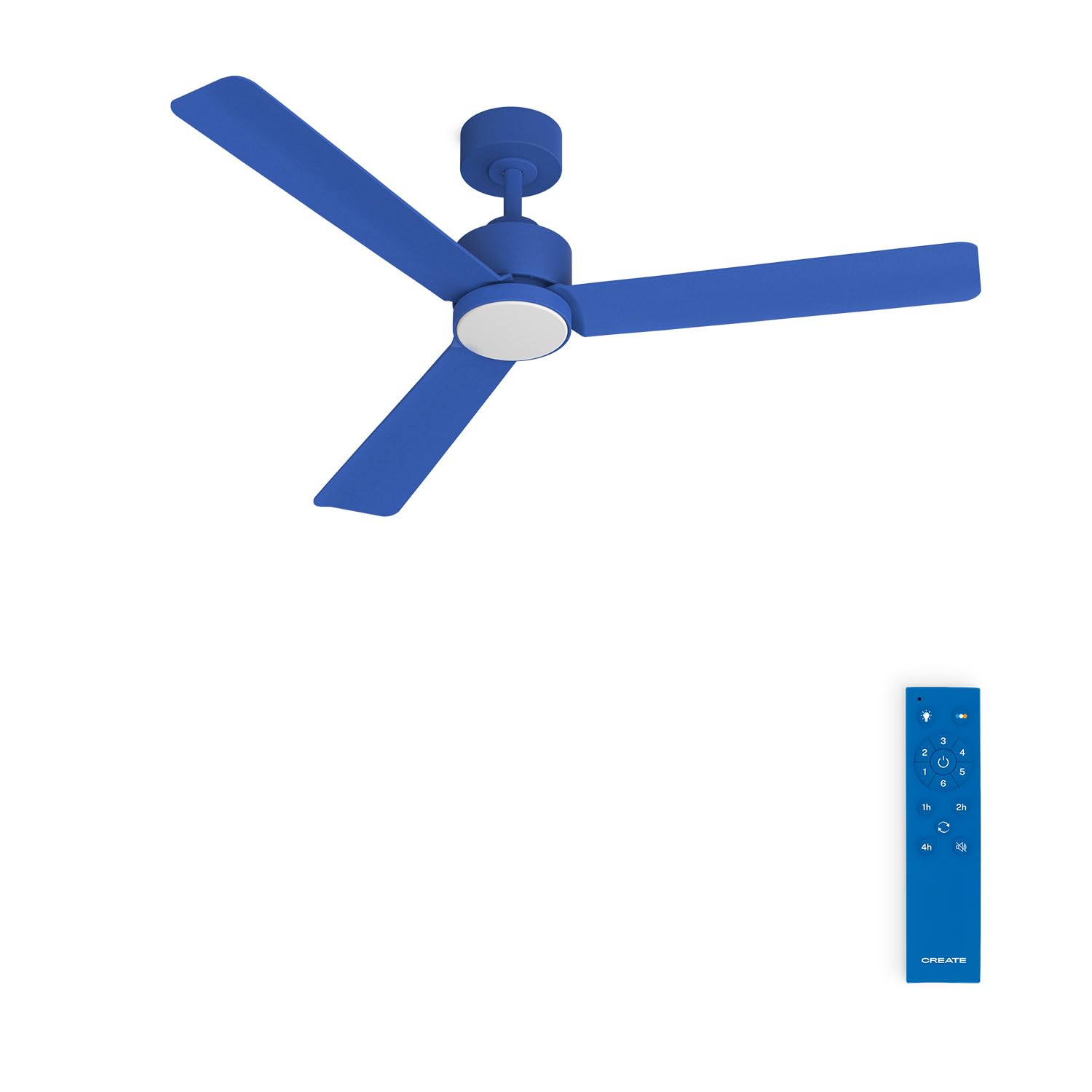 CREATE / WIND MODERN M/Ventilador de techo con luz azul cobalto con mando / 40W, Luz LED 3 temperaturas, Ø132 cm, programable, 6 velocidades, función verano-invierno