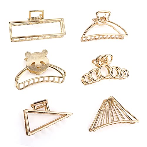 6 Pcs Hair Clips for Women, Golden Hair Claw Clips for Thick Hair, Nonslip Large Hair Clamps Strong Hold Jaw Clips Metal Hairpin French Retro Style Banana Clips Hair Accessories for Women Girls