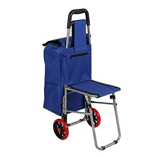 Dporticus Multipurpose Folding Utility Cart with Built-in Seat for Laundry, Grocery, Shopping and More