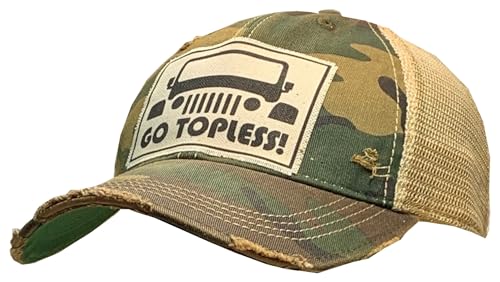 Image of VINTAGE LIFE Go Topless Distressed Trucker Cap, One Size, Camo, Cotton and Polyester, Headgear, Hat, Headwear