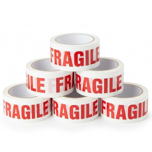 Stick Well Fragile Packing Tape 48mm x 66m 6 Rolls Low Noise Parcel Tape Secure & Sticky Heavy Duty Tape for Packing Parcels Moving House Cardboard Boxes & Cartons