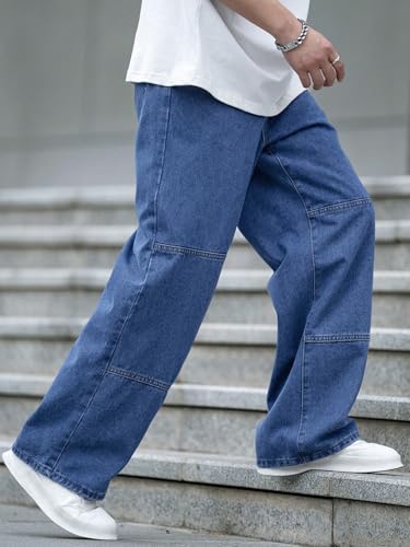 Image of URBAN POCKETS Jeans for Men | Denim Jeans | Baggy Fit | Wide Leg | Patchwork Style | Street Fashion | Casual Wear (U-26-27)
