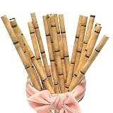100 Pack Biodegradable Yellow Bamboo Paper Straws, Disposable Tropical Drinking Straws Cake Pop Stic
