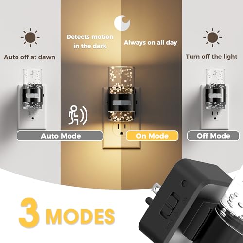 Image of L LOHAS LED Motion Sensor Night Light,Dimmable Night Lights Plug into Wall | 3000K Night-Lights with 0-100 LM Adjustable, Acrylic Bubble Plug in Nightlight for Bathroom Hallway Nursery