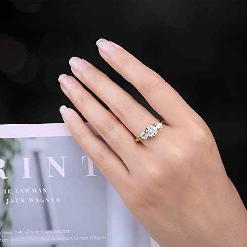 JewelryPalace Classic GRA 3 Stones 1ct Moissanite Engagement Rings for Women, 14k Yellow Gold Plated 925 Sterling Silver Promise Ring for Her, Round Cut Simulated Diamond Wedding Rings Size 4.5 by JewelryPalace - Image 5