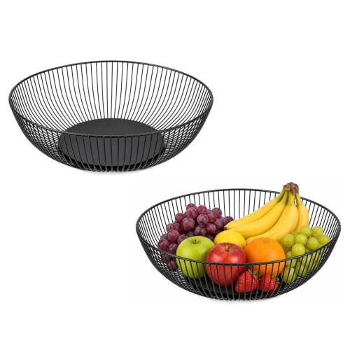Szzhantuo 2Stk Obstschale Metal, 28x15.5x7.5cm Schwarz Obstkorb Drahtkorb