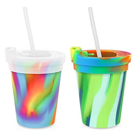 Silipint Silicone Kids' Cups with Lids and Straws, Unbreakable, Durable, Safety-Tested and Earth-Friendly Kids' Tumblers (2-Pack, Hippy Hop & Sea Swirl) Cover