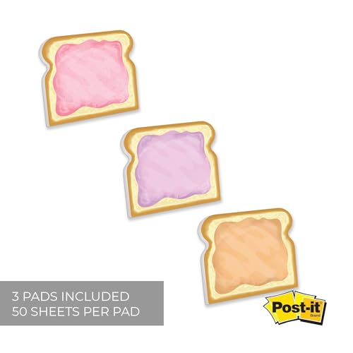 Image of Peanut Butter and Jelly Sticky Note Assortment / 4 inch x 4 inch Repositionable Jam Sticky Notes /Set of 3 Funny Food Note Pads /Made in The USA