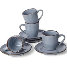 famiware Ocean Espresso Cups with Saucers Set of 4, 3.34oz Espresso Cup Set, Coffee Mug Set for Latte, Macchiato, Stoneware Demitasse Cups Set for Cafe, Microwave&Dishwasher Safe, Blue