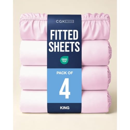 King Fitted Sheet - Pack of 4 Single Fitted Bottom Sheet Only - Light Pink
