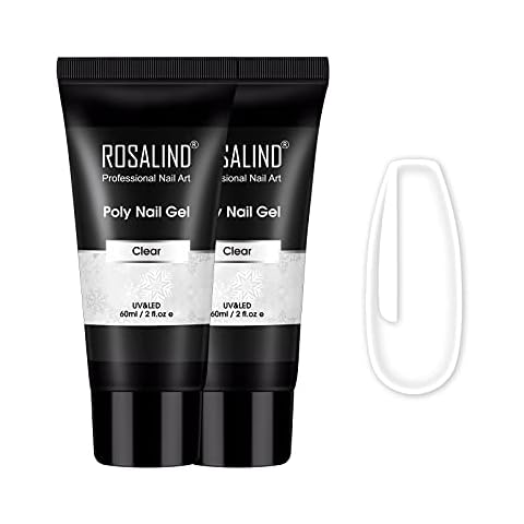 ROSALIND 2pcs 60ml Clear Poly Nail Gel Set Clear Poly Extension Nail Gel Poly Clear Nail Gel Tubes Light Colour Poly Nail Builder Gel Extension Clear Nail Art for Women Need UV/LED Lamp Cover