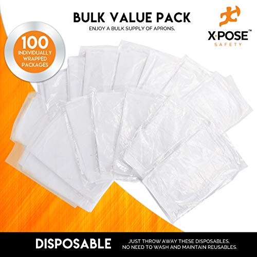 image for Xpose Safety 100 White Plastic Disposable Aprons for Cooking & more In