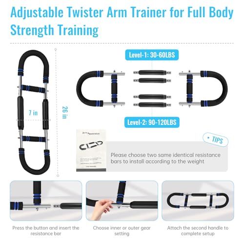 Twister Arm Trainer – Adjustable Resistance 30-120lbs Chest Workout Equipment with 4 Springs, Jump Rope & Wrist Guards for Upper Body Strength & Muscle Training at Home by CCBLZLL - Used condition - Image 6
