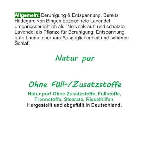 LAVENDEL 360 Kapseln [NERVEN-KRAUT] Blüten Pulver pur nach Hildegard von Bingen - Beruhigung + Entspannung & schöner Schlaf + GUTE NACHT. NATUR pur [ohne ZUSATZSTOFFE] 26630-360