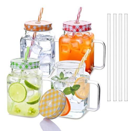 Elitrivox Mason Jar Cups, 17oz Mason Jar with Handle, Mason